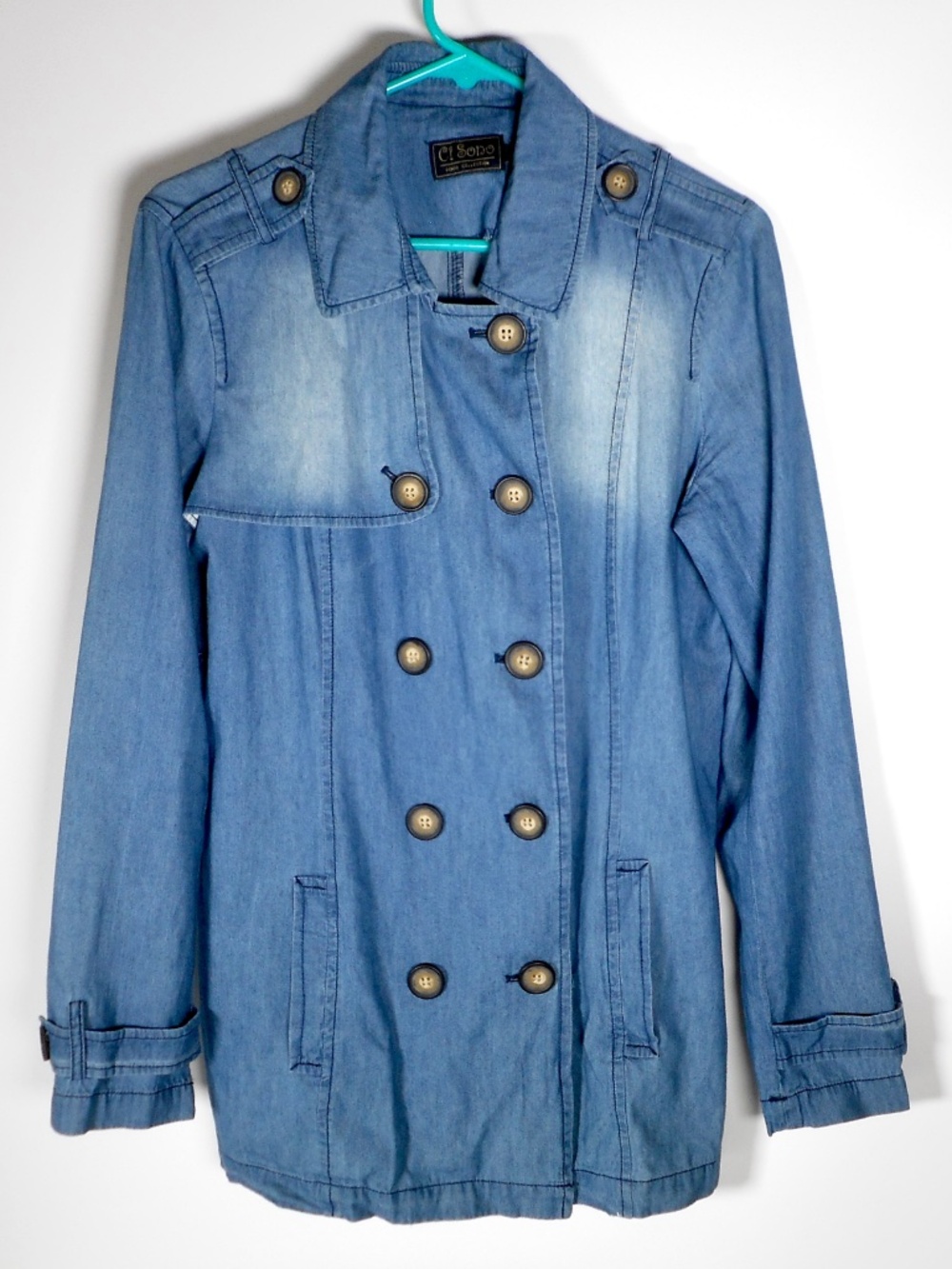 Ci Sono Lightweight Cotton Sz S Blue Denim Button Jacket Tabs NO BELT Retro 70s